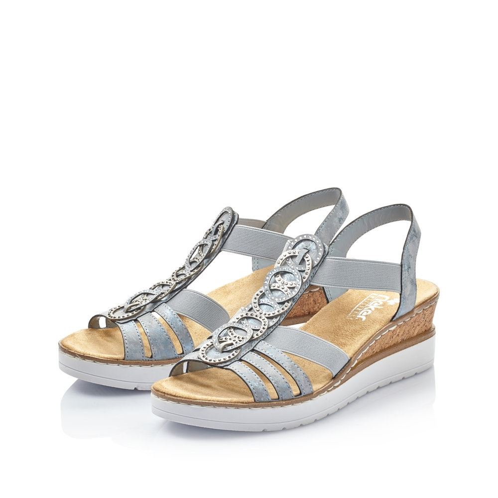 Rieker Antistress Damen Sandalette Keilabsatz Gummizug blau S13 V38H8-12 