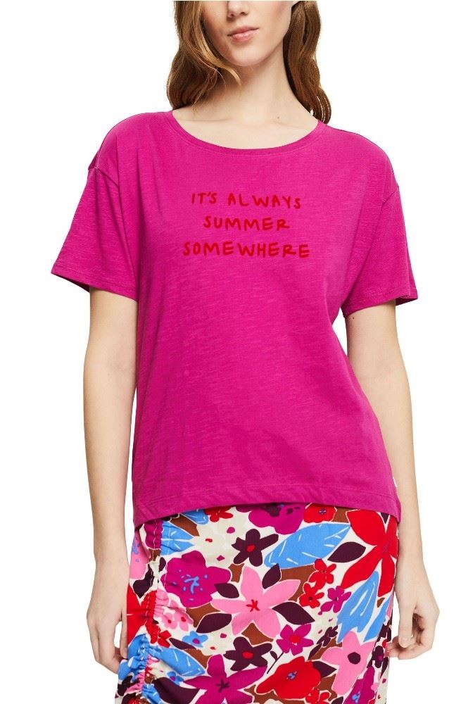 EDC Statement-Shirt aus Baumwolle 032CC1K305 L | C660 PINK FUCHS | 