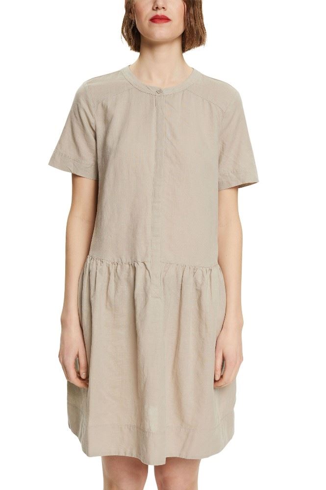 ESPRIT Kleid mit Knopfleiste aus Leinen-Mix 042EE1E315 34 | E260 LIGHT TAUP | 