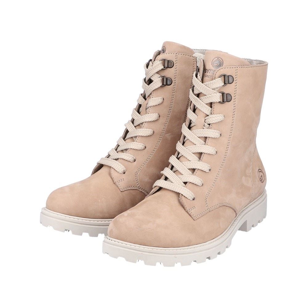 Remonte Damen Schnürstiefel Schnürboots Rauleder Warmfutter Wechselfußbett beige S22 D8479-21 