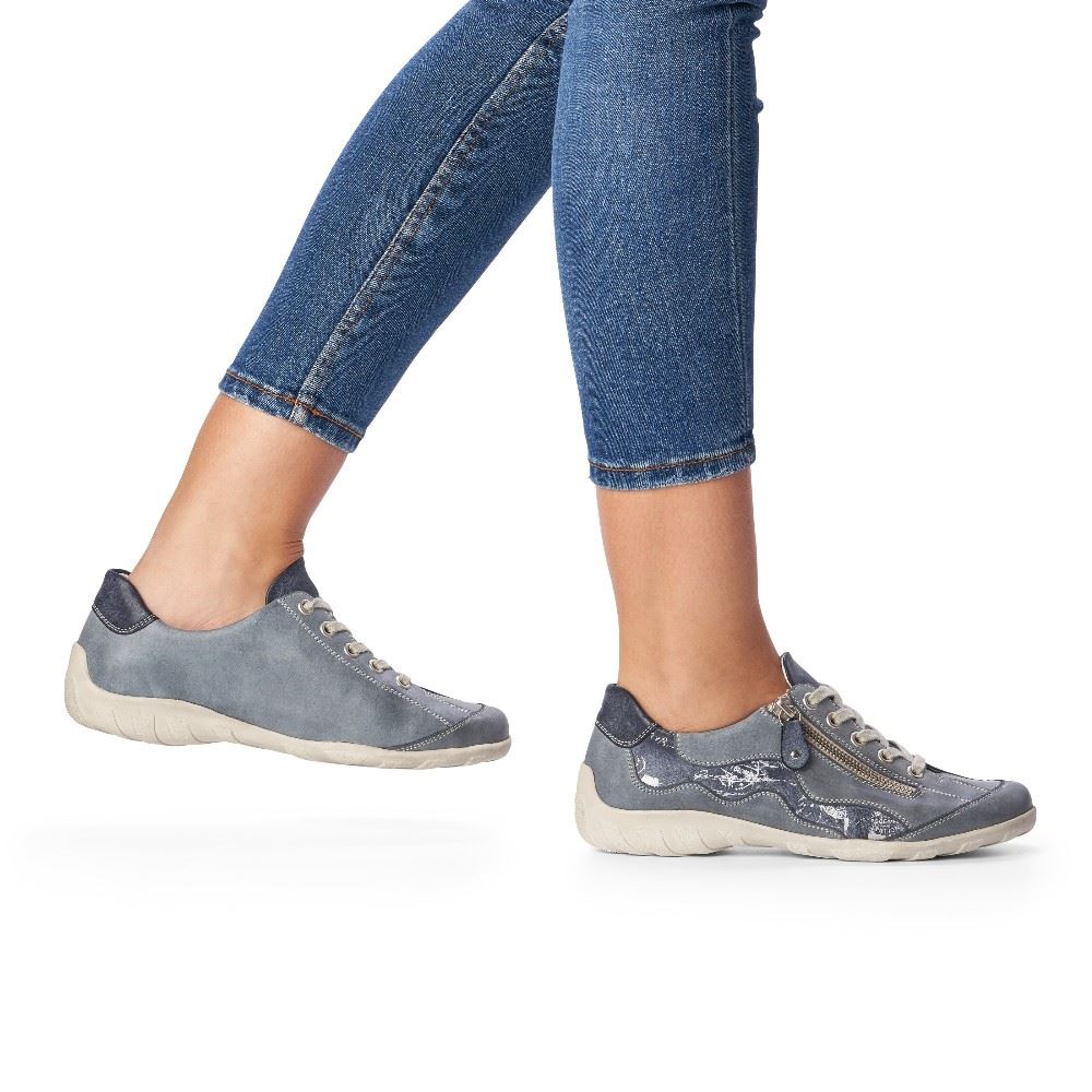 Remonte Sneaker Schnürer Leder Reißverschluss blau kombi R3416-14 