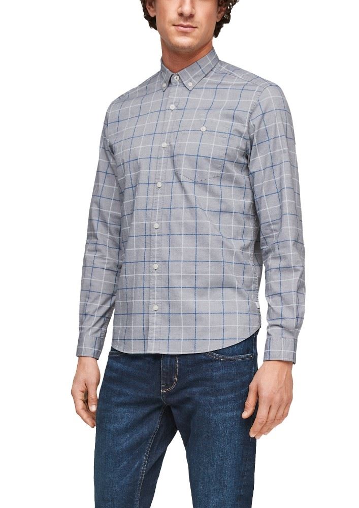 s. Oliver Herren Hemd karriert Strecht grau 2056351 XL | 95N4 grey check | 