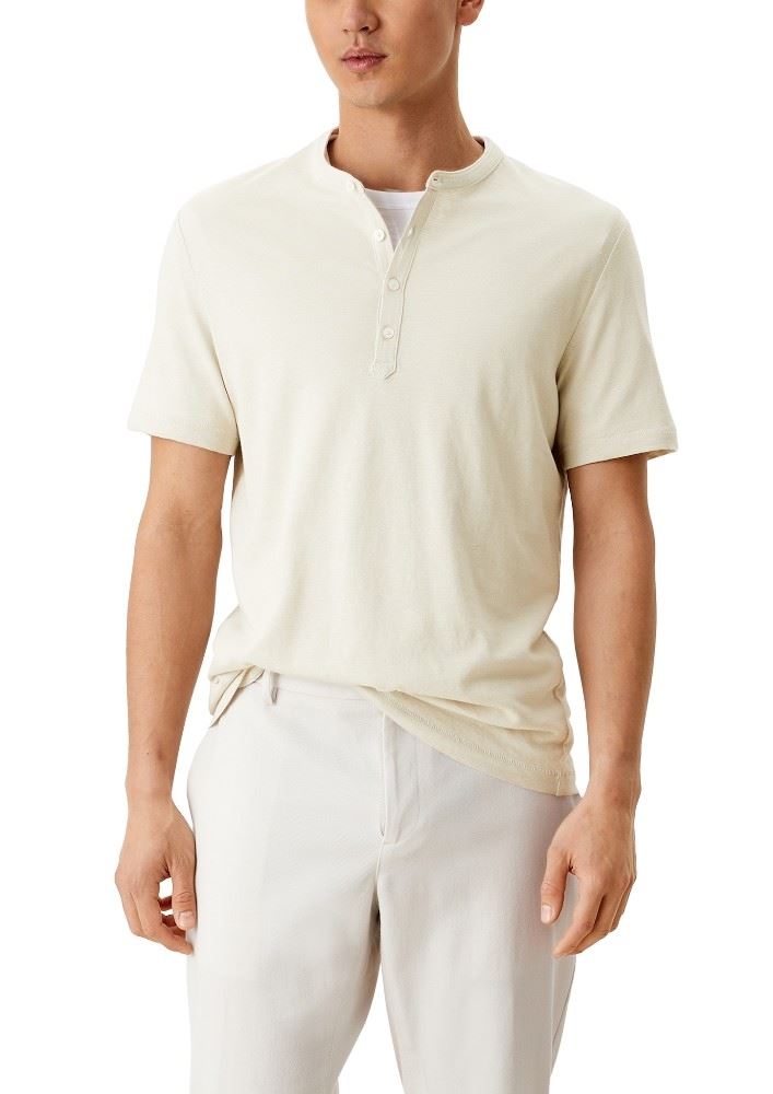 s.Oliver T - Shirt Jerseyshirt Leinenmix Knopfleiste 2113020 S | 0705 offwhite m | 