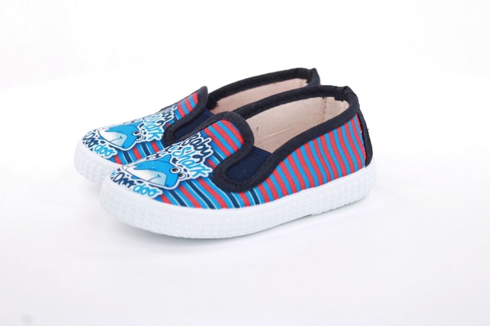 s`knöpfli Kinder Hausschuh Schlupfschuh Hai- Motiv blau S13 V28803 