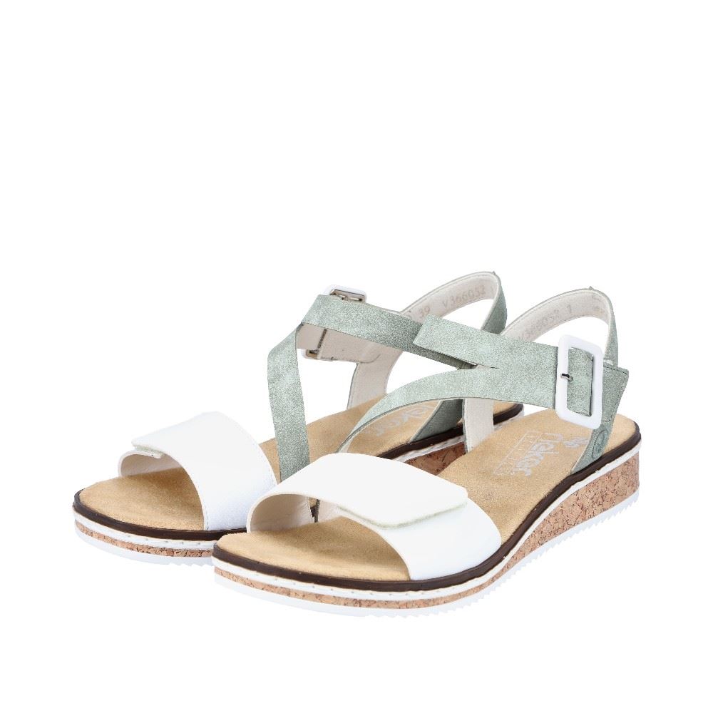 Rieker Sandalette Keilabsatz mintgrün perlweiß V3660-52 