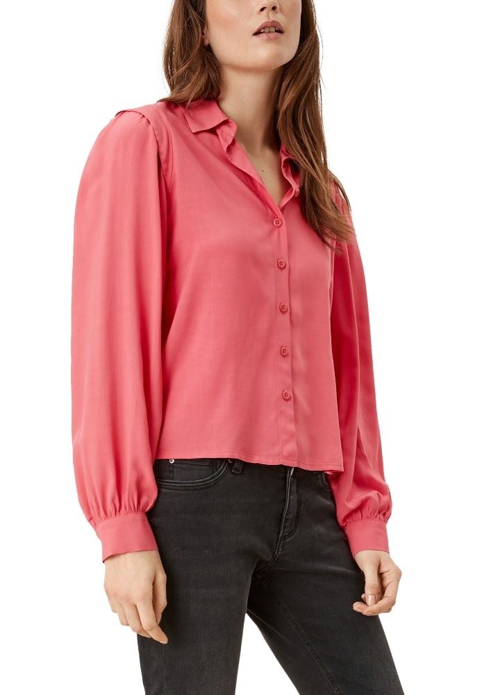 QS designed by Viskosebluse Langarm Blusenkragen pink S21 2106798 42 | 4508 pink | 