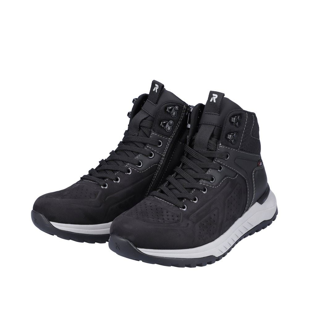 Rieker Evolution Herren Schnürboot Schnürstiefel Wechselfußbett Nano-beschichtetes Obermaterial TEX- Membran schwarz S22  U0161-00 44 | schwarz/schwarz | G