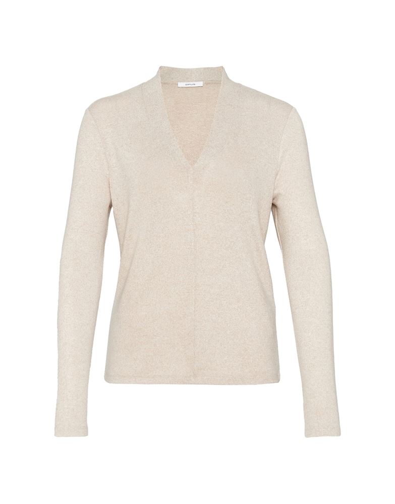 OPUS Langarmshirt Sabera ECOVERO™ Viskose Mix  V- Ausschnitt beige S13 10111510859146 
