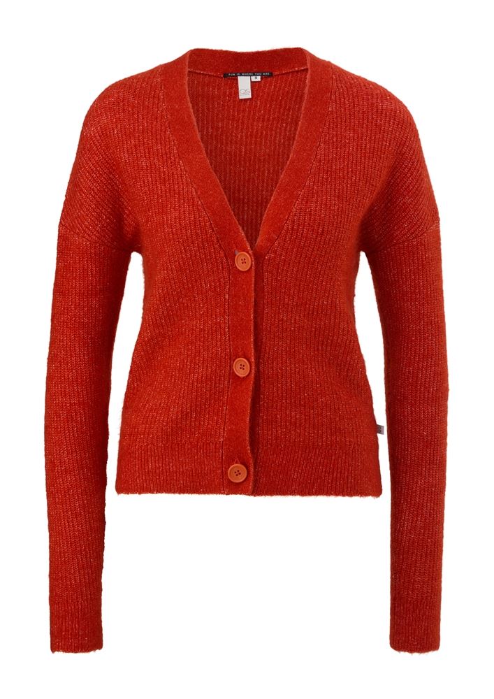 QS designed by Strickjacke Knopfleiste V- Ausschnitt  orange, grün S22 2119043 