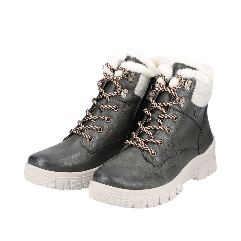 Remonte Damen Schnürboots Schnürstiefel Leder TEX- Membran Warmfutter Schurwolle Wechselfußbett grün S22 D0E71-52 37 | leaf/sand/leaf/ | G