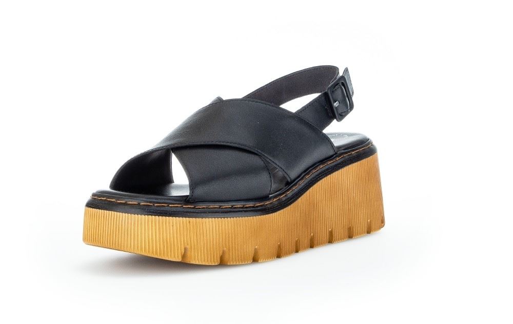 Gabor Plateau Sandale schwarz Leder 84.711.27 5,5 | schwarz (cognac | F