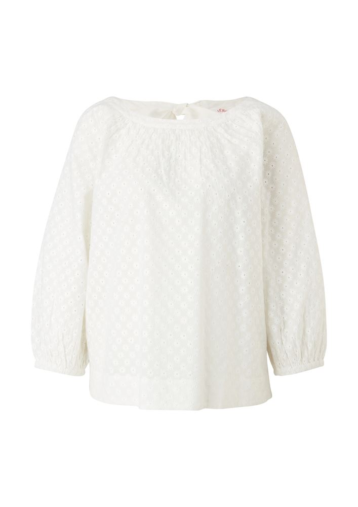 s.Oliver Bluse 3/4 Arm Lochstickerei Schleife weiß S12  2111994 46 | 02L1 WHITE | 