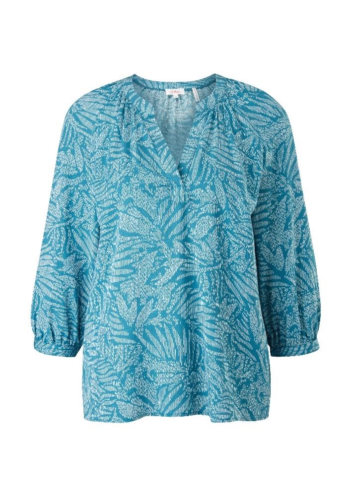 s.Oliver Tunika Bluse 3/4 Arm Blätterprint blau  S12 2115207 36 | 68A0 deep teal | 