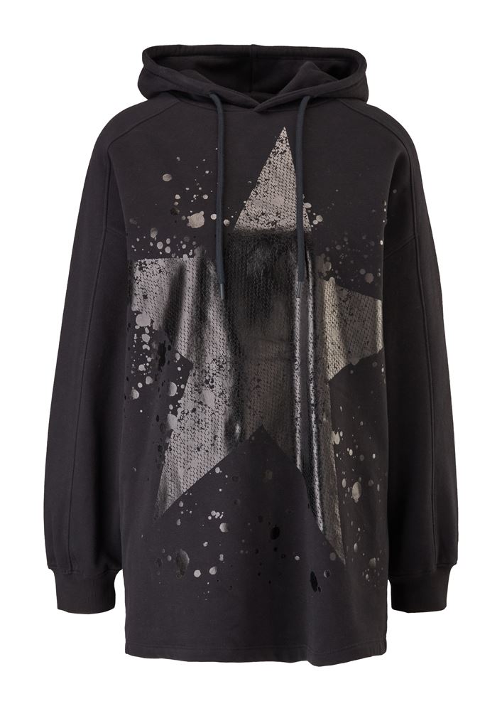QS designed by Sweatshirt Kapuzenshirt Metallic- Print schwarz S21 2107378 