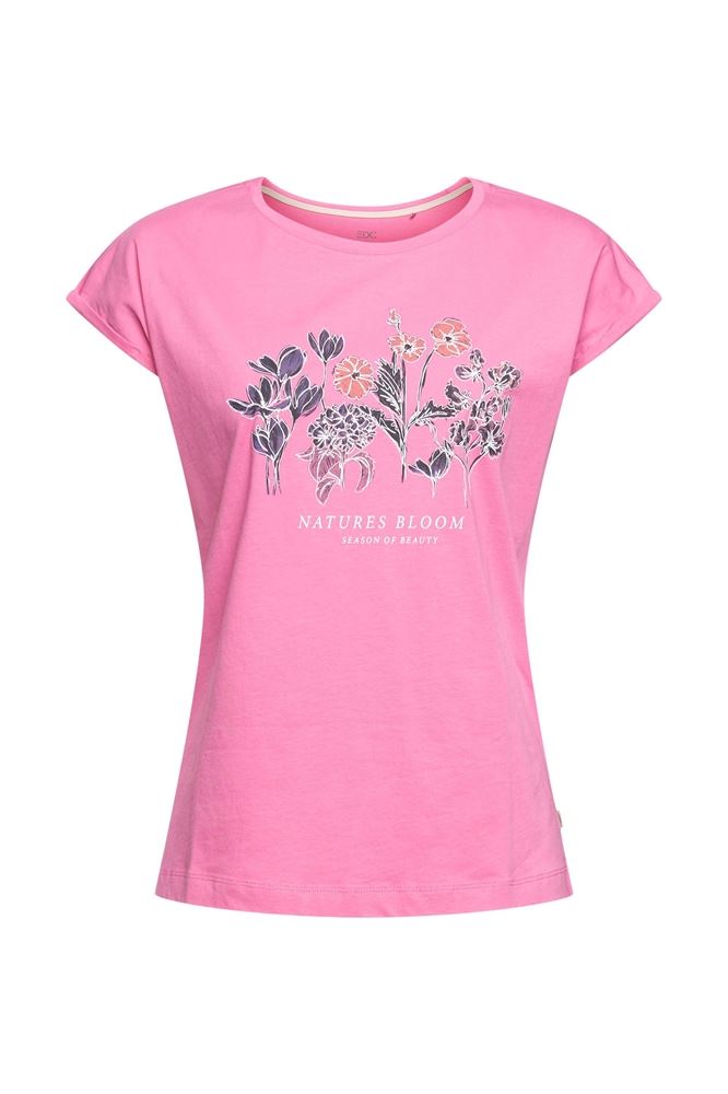 EDC T-Shirt Blumen Print Rundhalsausschnitt Biobaumwolle rosa S12 032CC1K304 