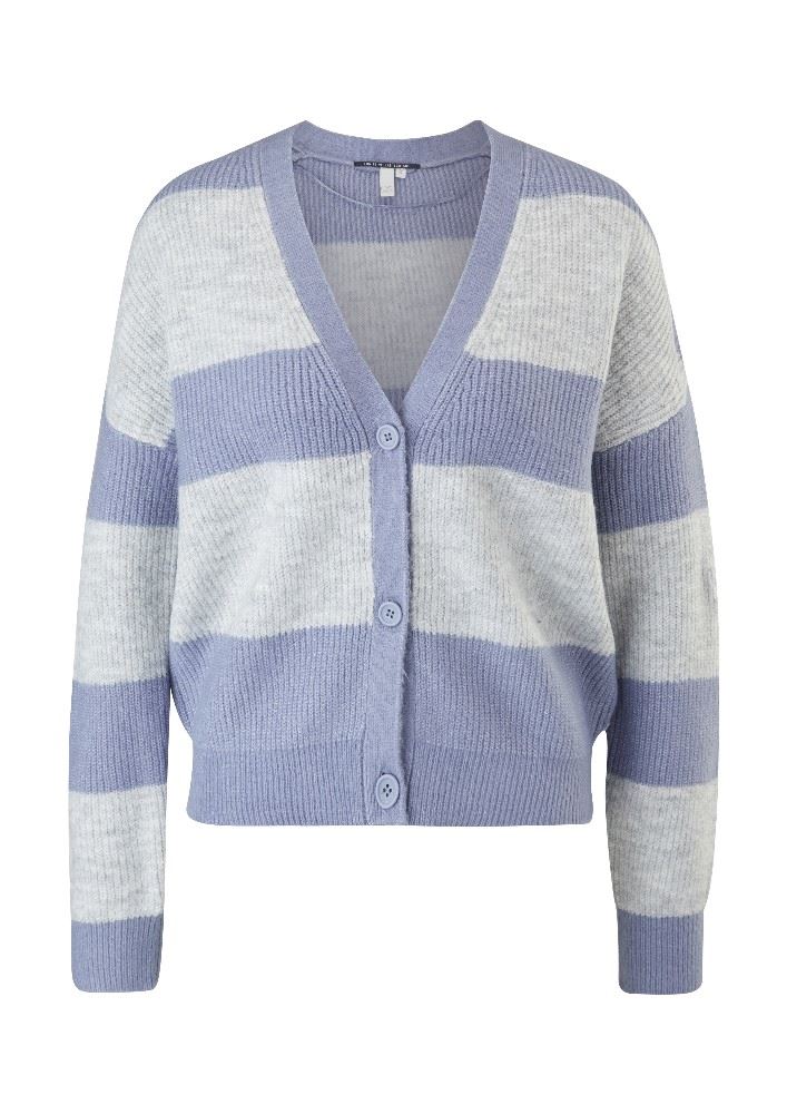 QS designed by Strickcardigan mit Streifen grau/blau S22  2119017 XS | 94G0 GREY/BLACK | 