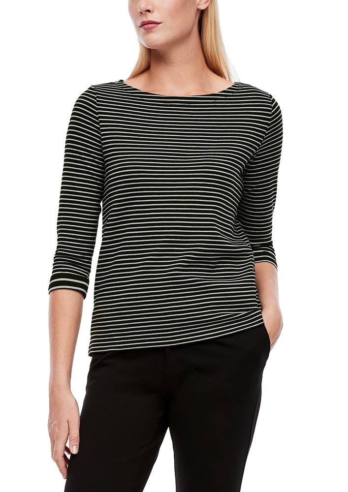 s.Oliver Jersey-Shirt 3/4 Arm gestreift schwarz S21 2043262 38 | 99G3 black stri | 