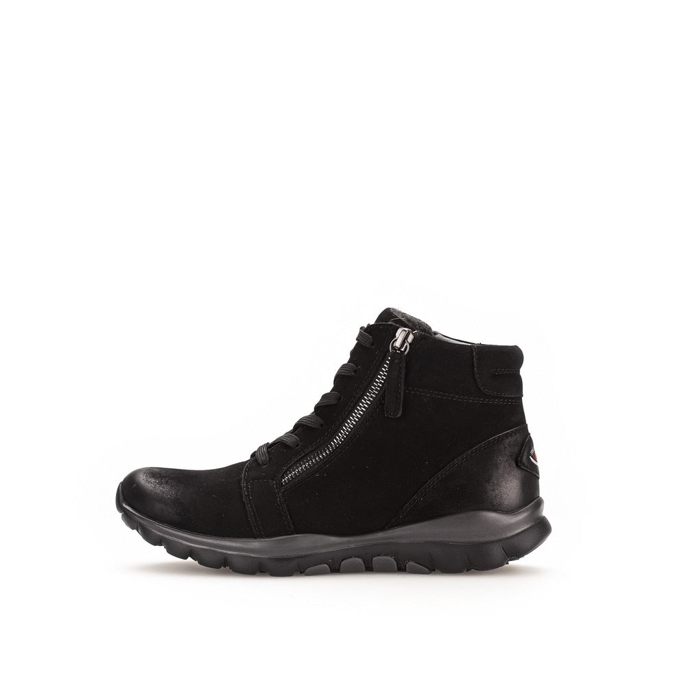 Gabor rollingsoft Schnürstiefelette Schnürboots Rauleder Wechselfußbett schwarz S23 36.868.47 