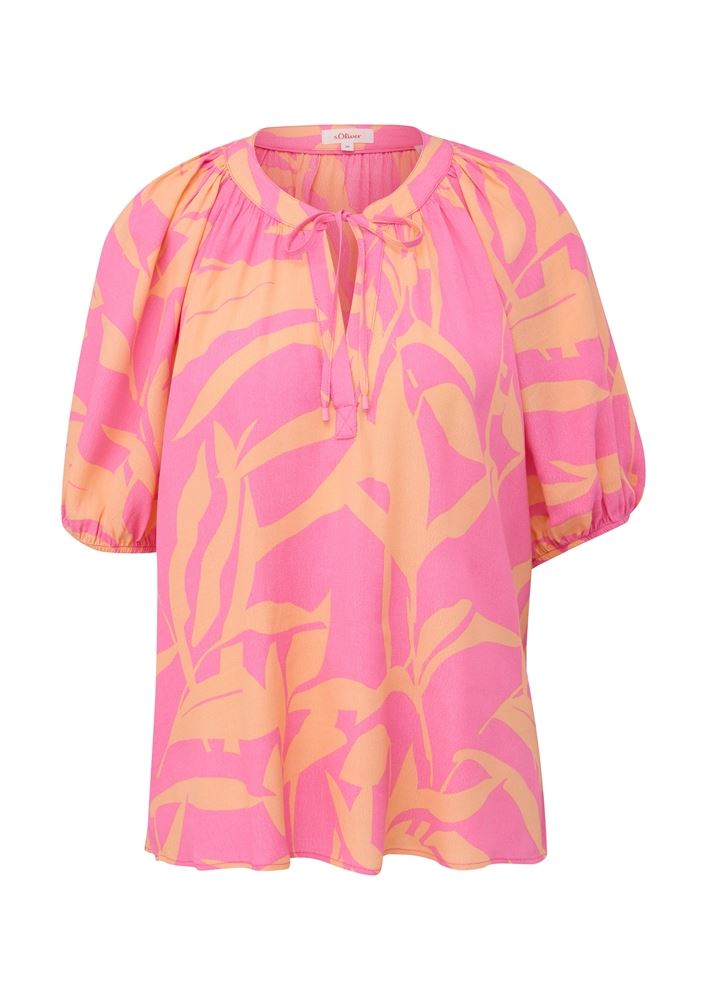 s.Oliver Kurzarmbluse aus Viskose pink, schwarz S13  2131906 