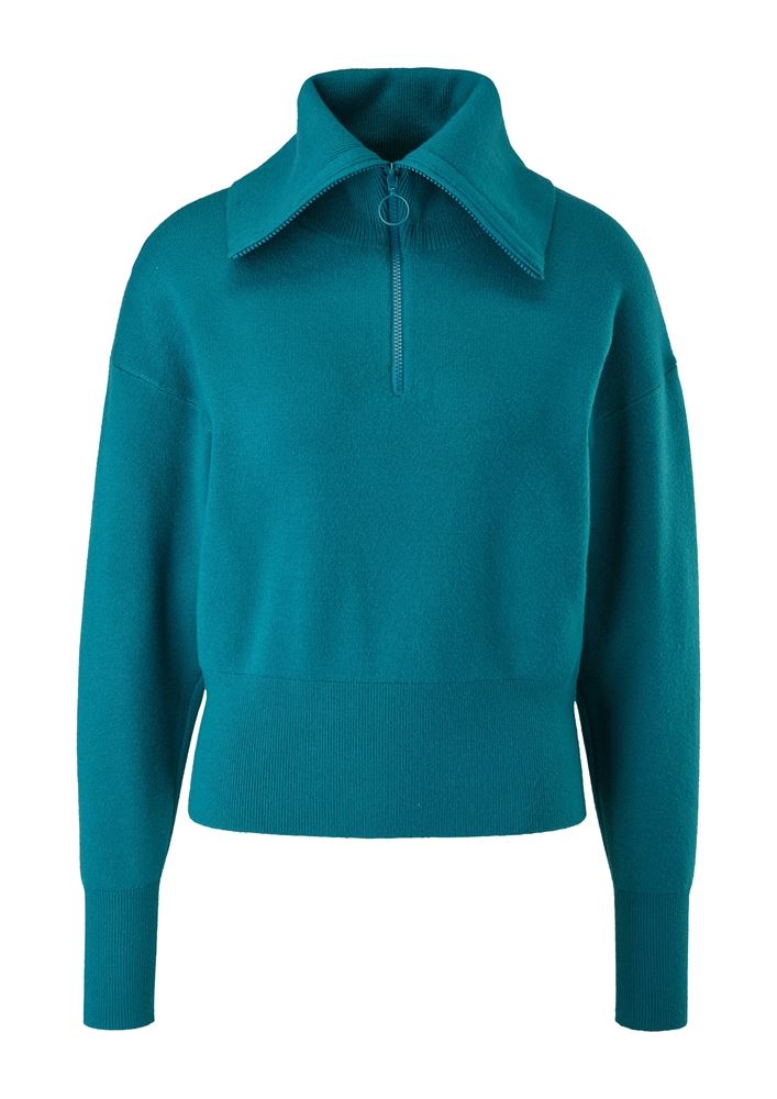 QS designed by Pullover Viskosemix Troyer- Kragen grün S22 2119474 XXL | 6696 BLUE GREEN | 