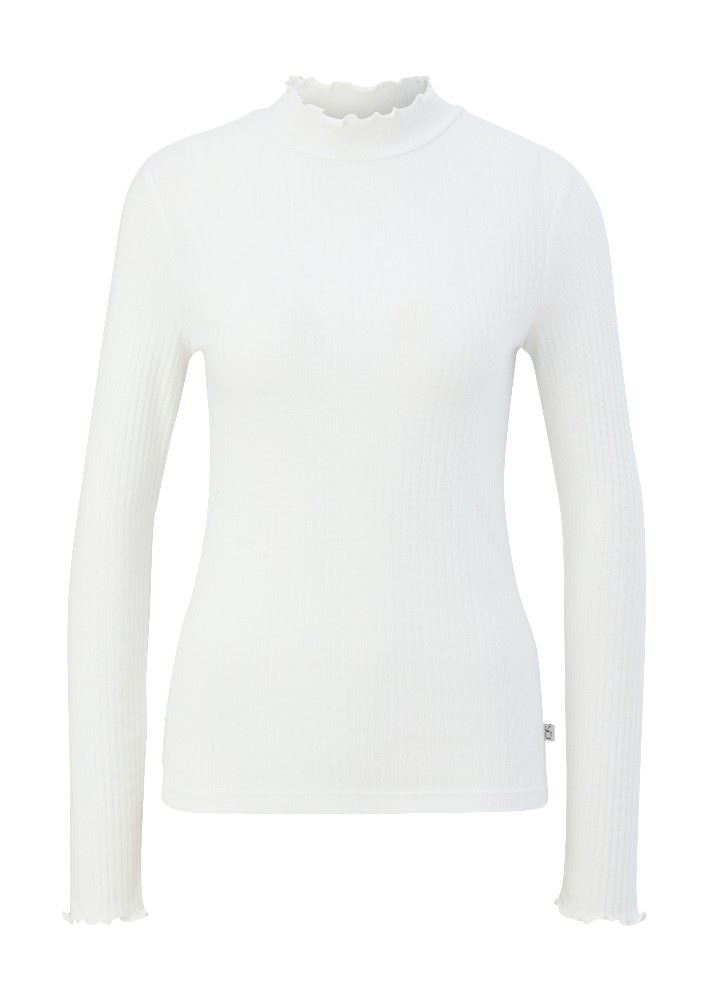 QS designed by Langarmshirt aus Viskosestretch weiß, blau, schwarz  S22  2120084 M | 02W0 WHITE | 