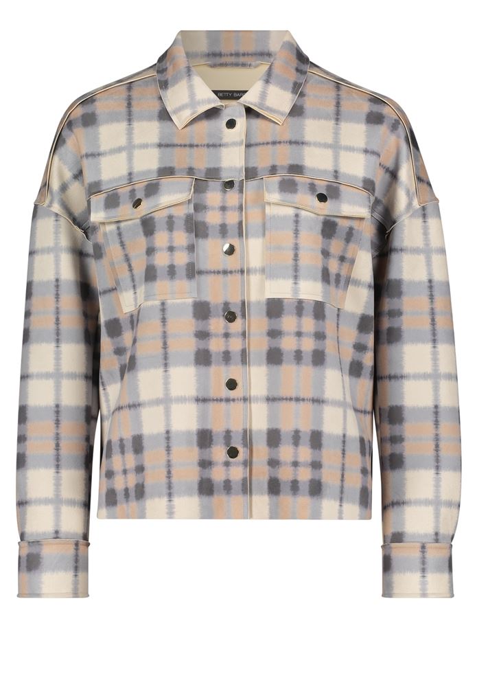Betty Barclay Blazer- Jacke, Hemd- Jacke Karo- Muster Hemdkragen Brusttaschen grau S22 41501179 