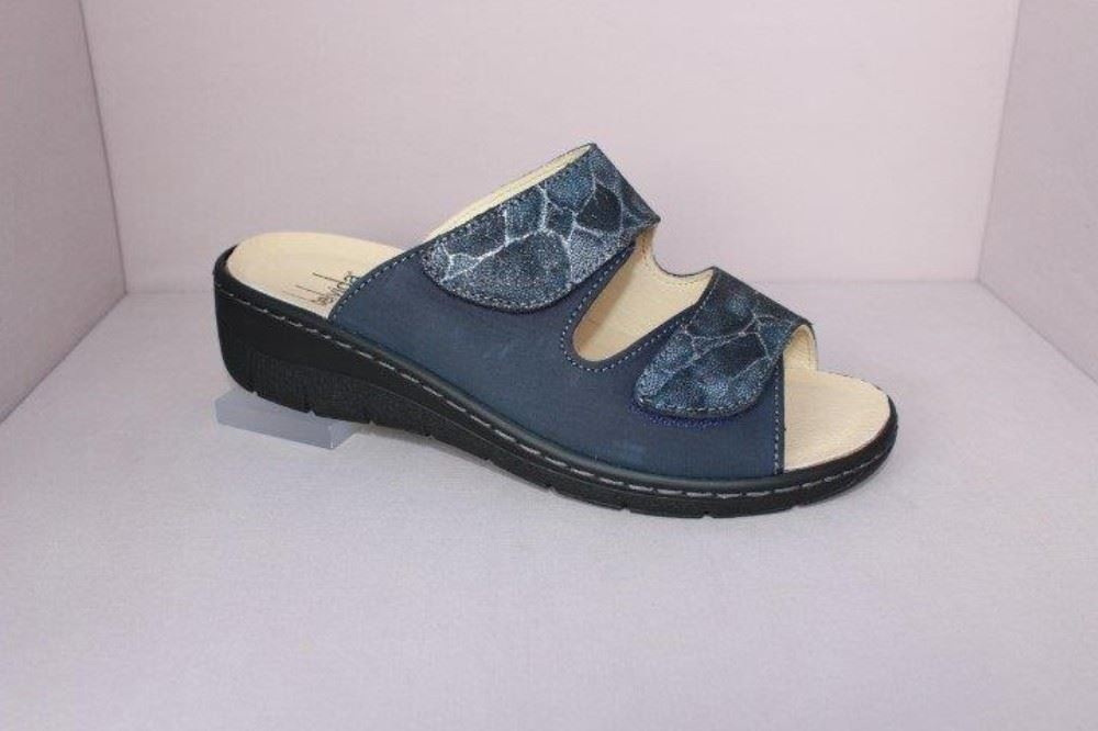 Portina Bequempantolette Wechselfußbett komplett Leder 42202 42 | navy/schwarz | 