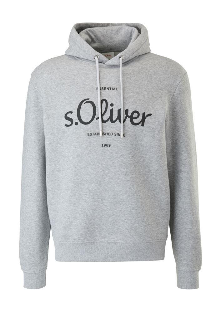 s.Oliver Herren Sweatshirt Logo- Print Kapuze blau,grau S22 2122819 XXL | 9700 GREY/BLACK | 