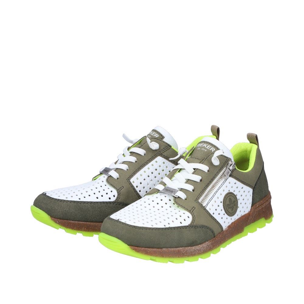 Rieker Antistress Herren Sneaker Slip on Lochmuster grün S21   15125-90 43 | olive/weiss/sag | G