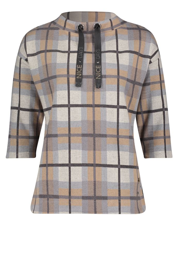 Betty Barclay Sweatshirt 3/4 Arm Karo- Muster Stehkragen grau S22 25251134 