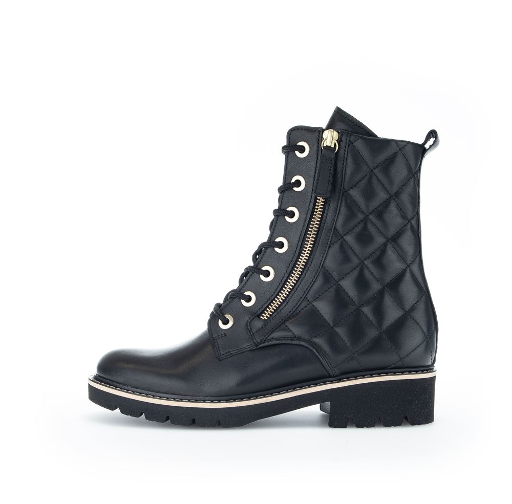 Gabor Schnürstiefelette Steppmuster Leder Wechselfußbett schwarz S22 92.735.57 5 | schwarz (Mic/go | G