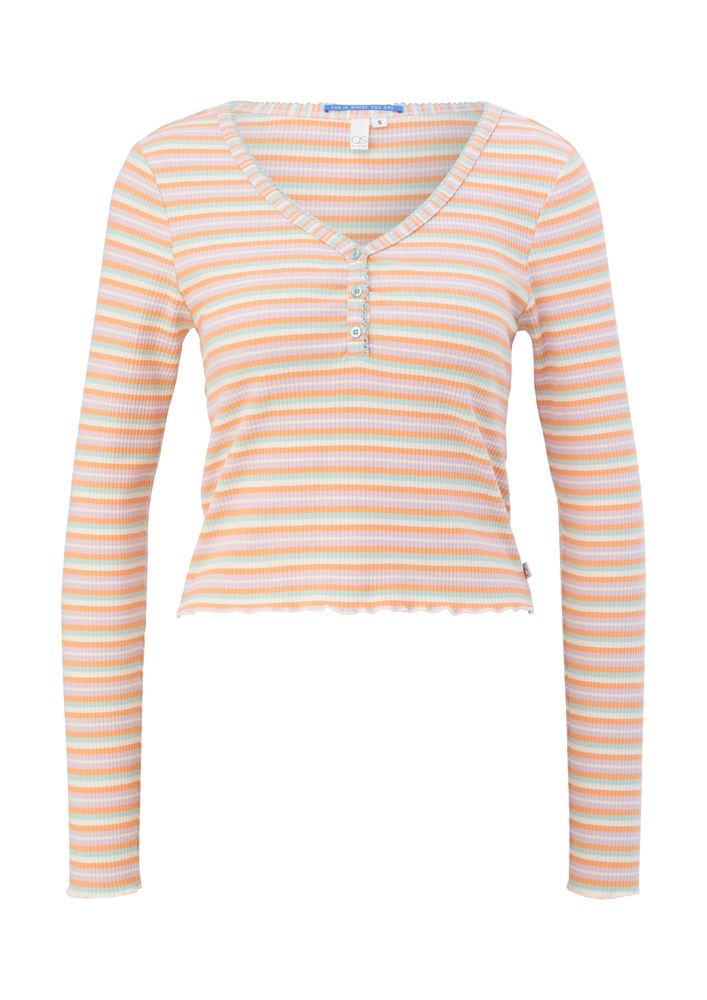 QS designed by Langarmshirt mit Rippstruktur orange S13 2127617 