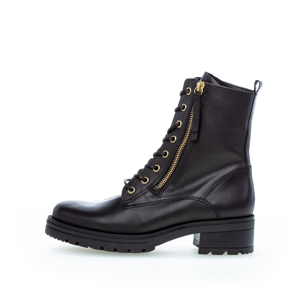 Gabor Damen Schnürstiefelette Schnürboots Leder Reißverschluss Wechselfußbett schwarz S22 92.785.67 6,5 | schw(Flausch/go | G