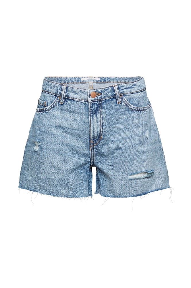 EDC Jeans Shorts kurze Hose Used-Look Baumwolle blau S12 062CC1C302 