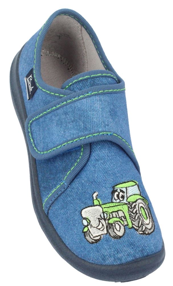 Beck Hausschuh Jungen Traktor blau 3005/34 