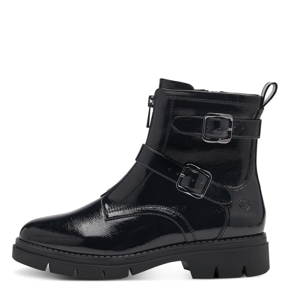 Tamaris Stiefelette Boots Zierschnallen Lackoptik TOUCHit- Fußbett schwarz S23 1-25817-41 
