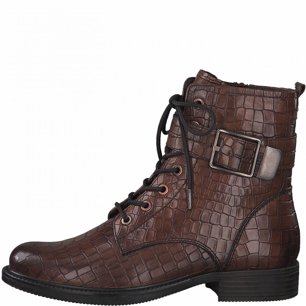 Tamaris Schnürboot Schnürstiefelette Kroko- Optik Leder braun S21 1-1-25217-27 38 | 354 MUSCAT CROC | 