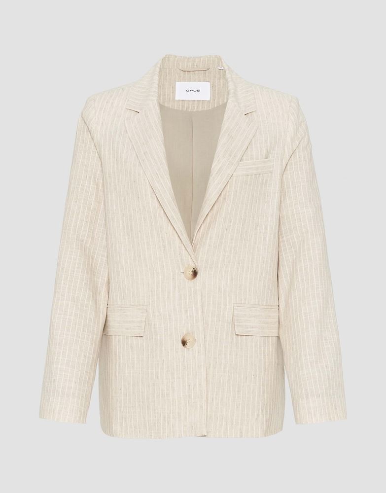 OPUS Blazer Jenga Leinenmix Klappentaschen helle Streifen beige S13  10164911342185 