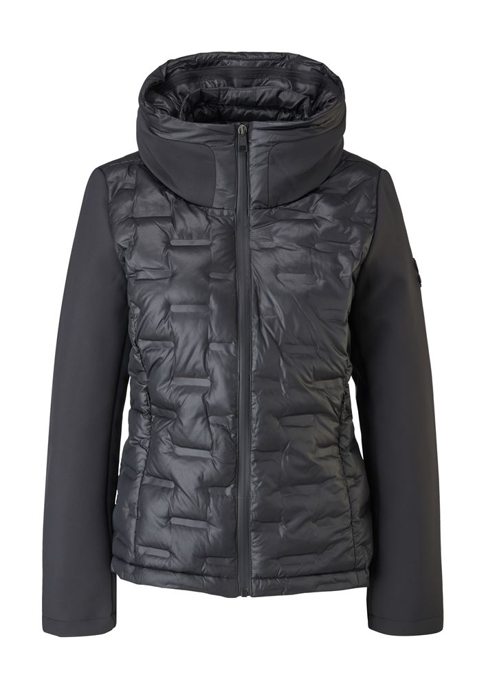 s.Oliver Damen Jacke glänzend Seppung integrierte Kapuze schwarz S22 2120478 44 | 9999 GREY/BLACK | 