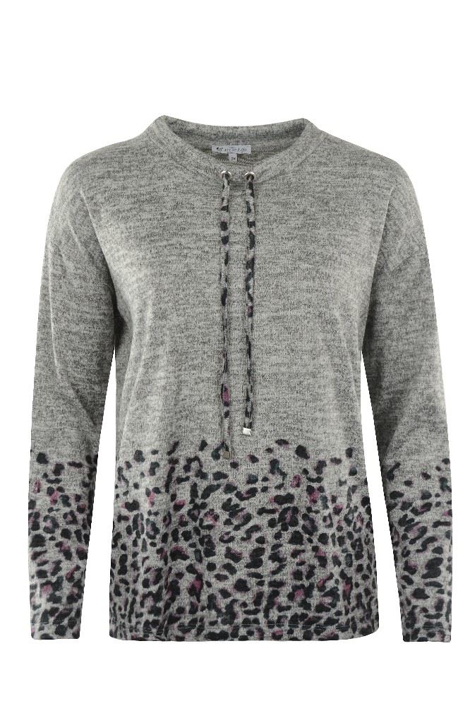 Hajo Strickshirt mit Animal Bordüre Graumelange S21 19247 38 | graumelange | 