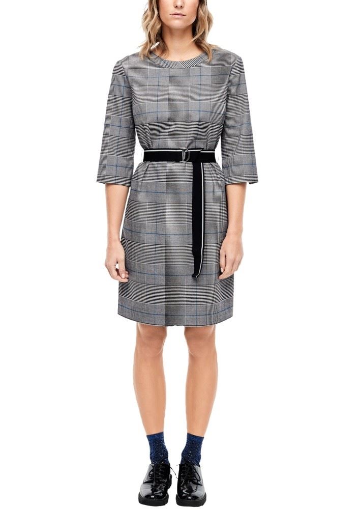 s. Oliver Kleid mit Gürtel kariert 2031783 40 | 94R0 SILVER GRE | 