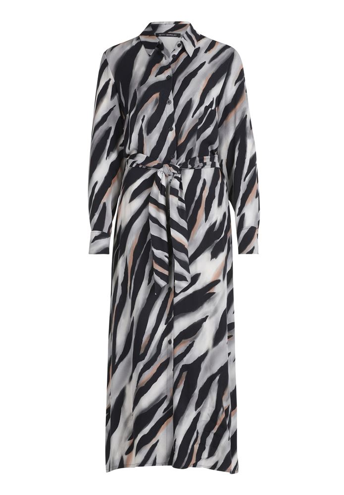 Betty Barclay Hemdblusenkleid Midi- Länge Knopfleiste Bindegürtel Allover- Print schwarz S22 12341529 