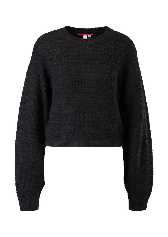 QS designed by Strickpullover aus Baumwollmix schwarz S22  2119329 M | 9999 GREY/BLACK | 