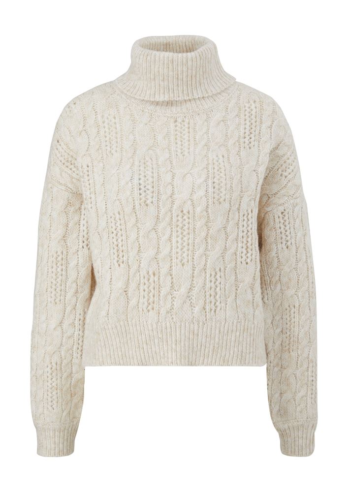 QS designed  by Pullover Ajourmuster Rollkragen beige, grün S22 2119042 L | 76W0 GREEN | 