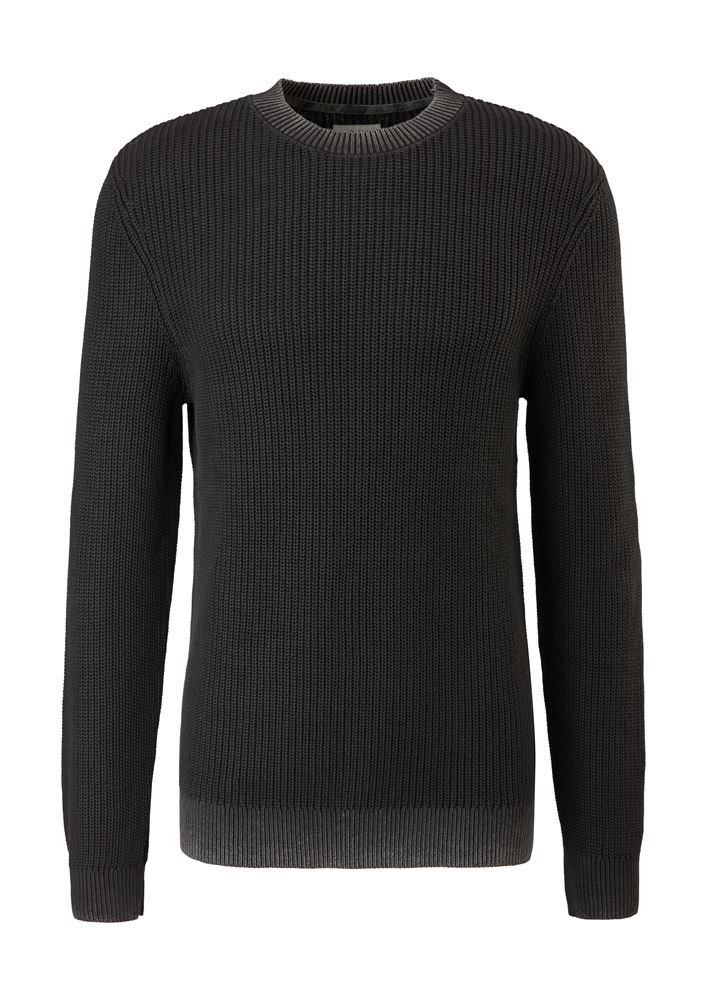 QS designed by Herren Pullover Rippstrick Baumwolle schwarz  S21 2104958 L | 9999 black | 