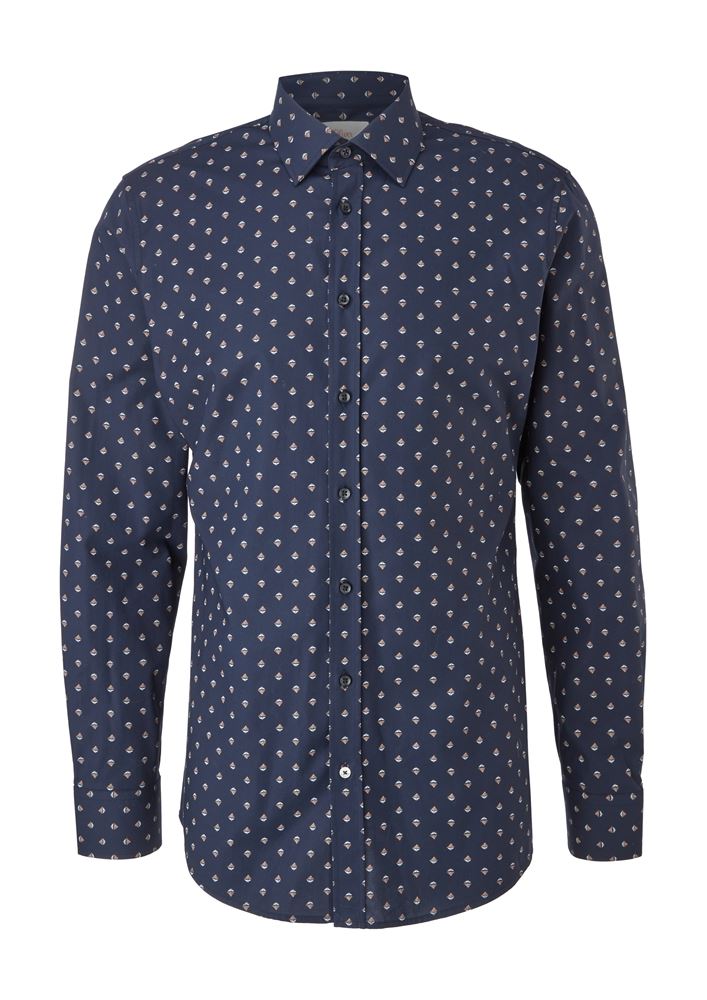 s.oliver Herren Hemd langarm Popeline gemustert  blau S12  2107873 S | 58A2 dark blue | 