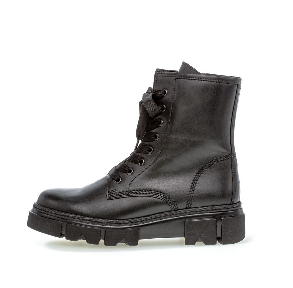 Gabor Bikerboot Schnürstiefelette Leder Wechselfußbett schwarz S22 91.730.27 