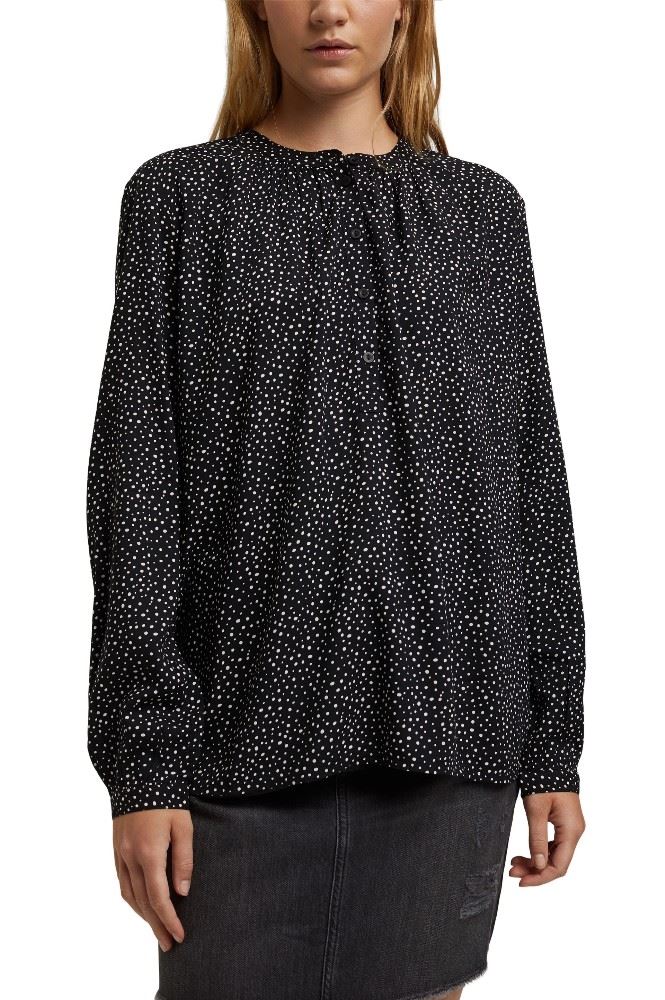 EDC Bluse Henley mit Print Viskose Stegkragen  schwarz 991CC1F317 