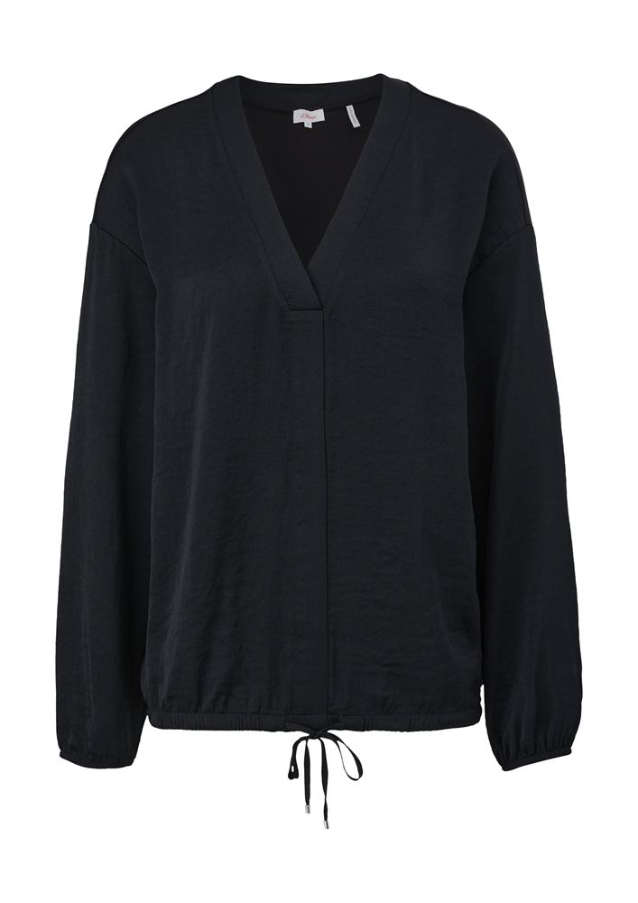 s.Oliver Damen Blusenshirt V-ausschnitt Gummibündchen Tunnelzug blau,schwarz S22 2125378 36 | 5659 BLUE | 
