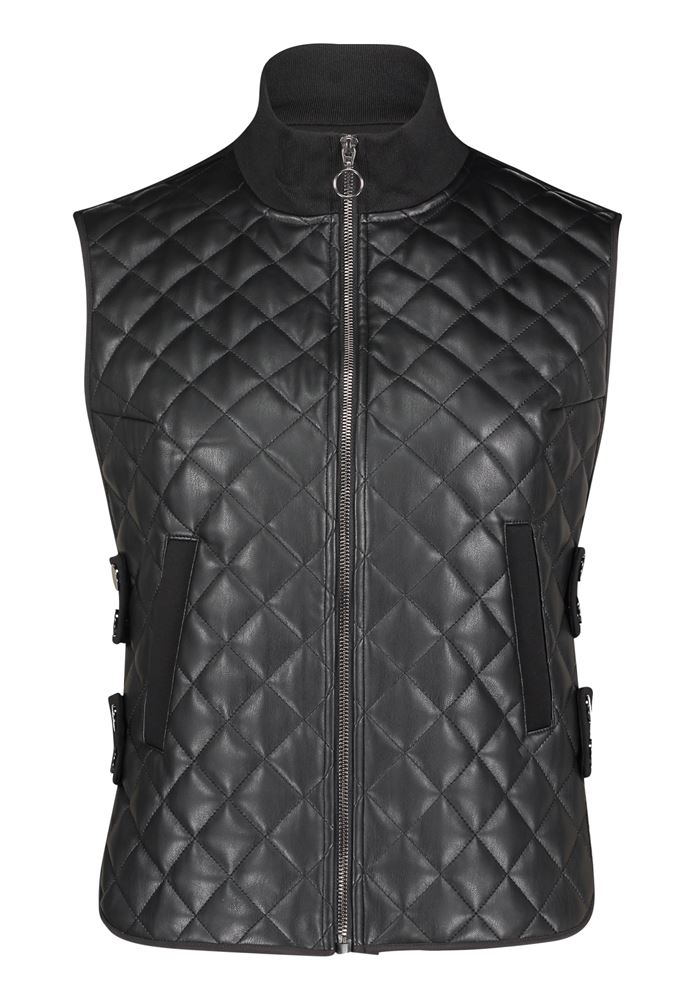 Betty Barclay Steppweste Stehkragen Ledrimitat- Besatz Reißverschluss schwarz S22 71812739 38 | 9045 Black | 